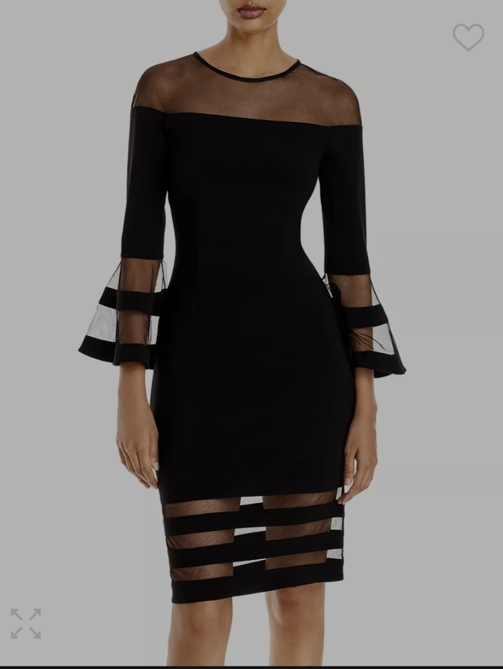 Black Illusion Midi Dress with Sheer Stripe Panels